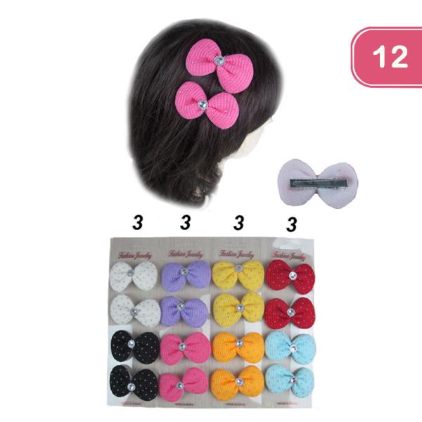 Rhinestone Hair Bow Pins (12 Units)
