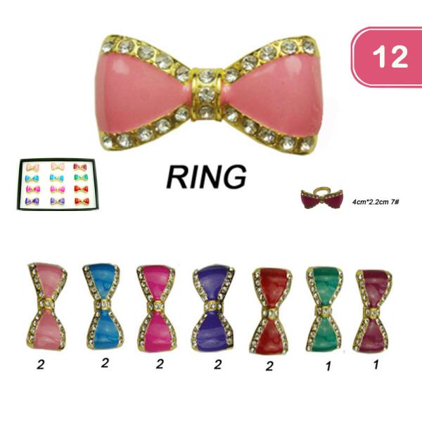 Rhinestone Bow Ring (12 Units)