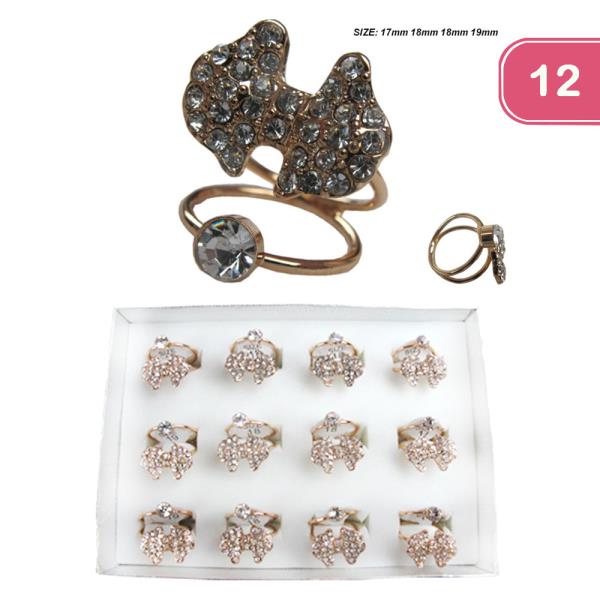 Rhinestone Bow Ring (12 Units)