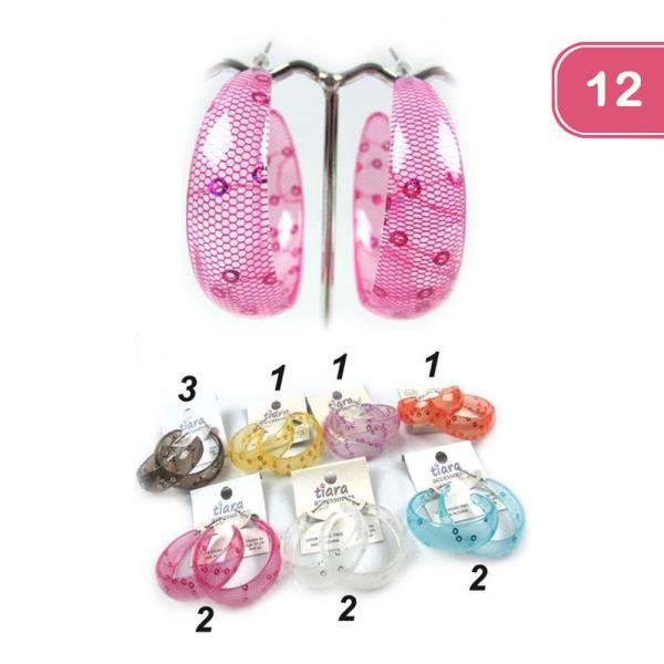 Fishnet Plastic Hoop Earrings (12 Units)