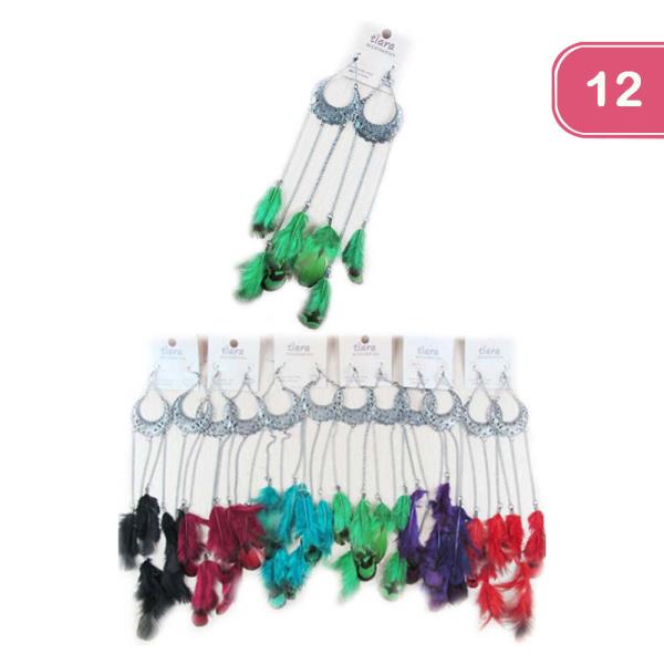 Feather Dangle Earrings (12 Units)