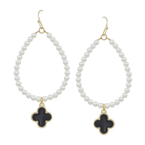 Teardrop Pearl with Epoxy Clover Charm Earring