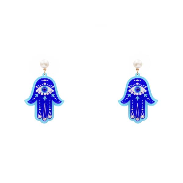 Evil Eye Hamsa with Pearl Bead Accents Earring