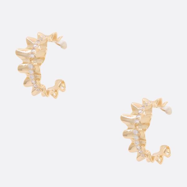 SODAJO Ruffle Rhinestone Hoop Gold Dipped Earring