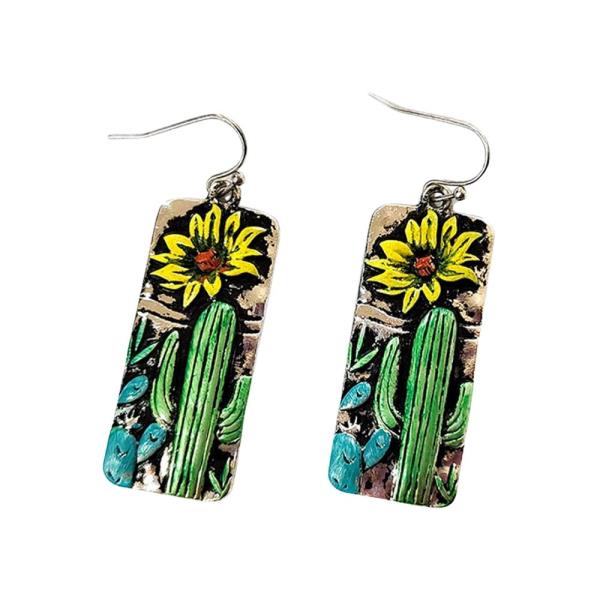 WESTERN STYLE CACTUS SUNFLOWER DANGLE EARRING