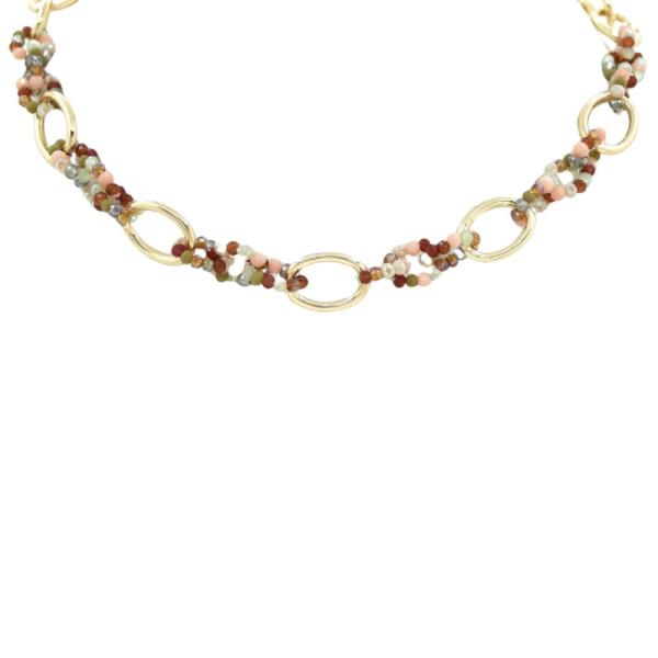 Seed Bead Oval Link Metal Necklace
