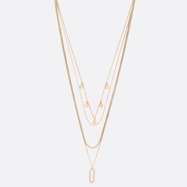 CZ Oval Layered Metal Necklace