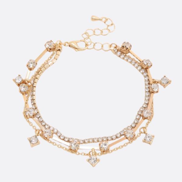Rhinestone Chain Metal Layered Bracelet