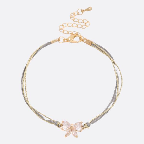 Rhinestone Bow Ribbon Charm Bracelet