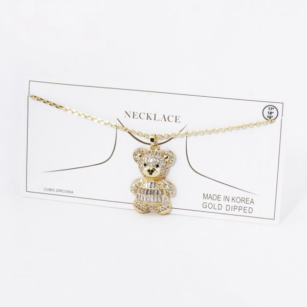 Teddy Bear CZ Gold Dipped Necklace