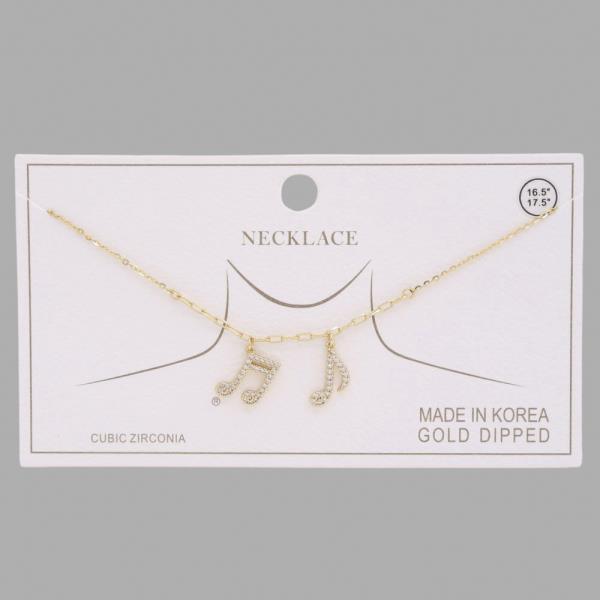 Music Note CZ Rhinestone Gold Dipped Necklace