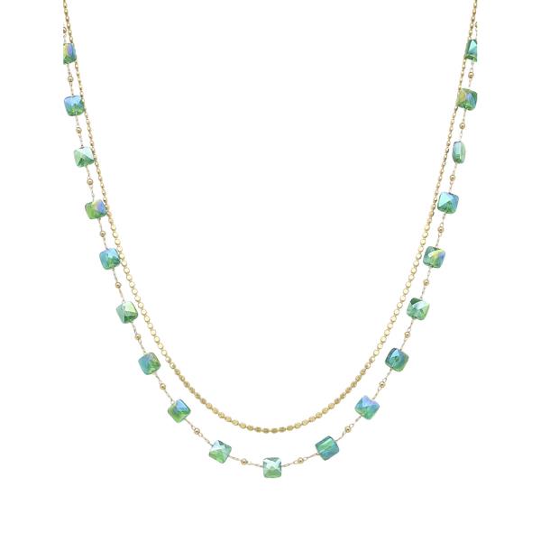 2 Row Glass and Chain Necklace
