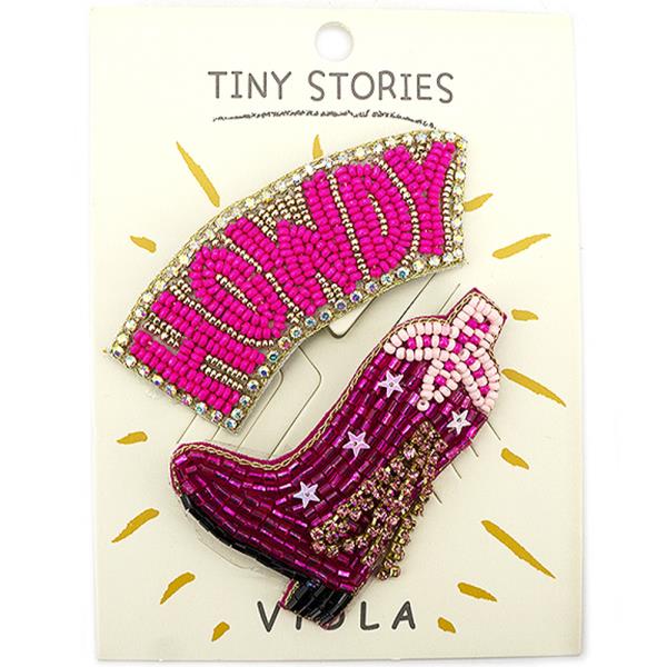 Seed Bead Western Boots Howdy Brooch Pin Set