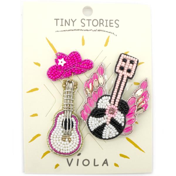 Seed Bead Guitar Brooch Pin Set