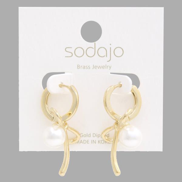 SODAJO Pearl Bead Bow Gold Dipped Earring