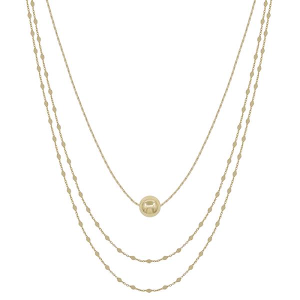 3 Layer Diamond Chain 8mm Ball Pendant Necklace