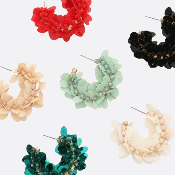 Sequin Beaded Open Hoop Earring