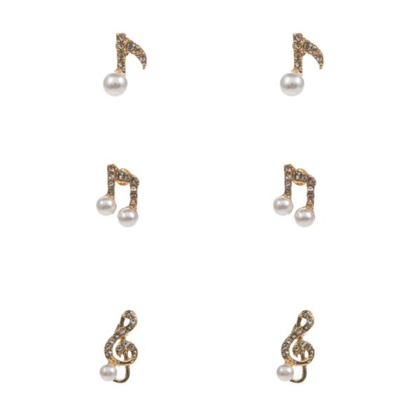 RHINESTONE PEARL MUSIC EARRING 3 PAIR SET
