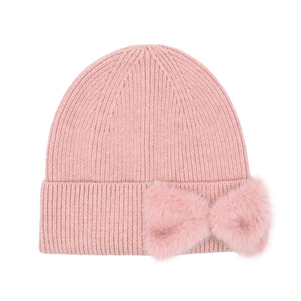 CC FAUX FUR BOW BEANIE HAT