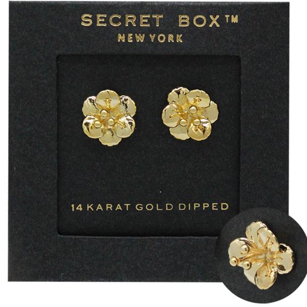 SECRET BOX 14K Gold Dipped Metal Floral Earring