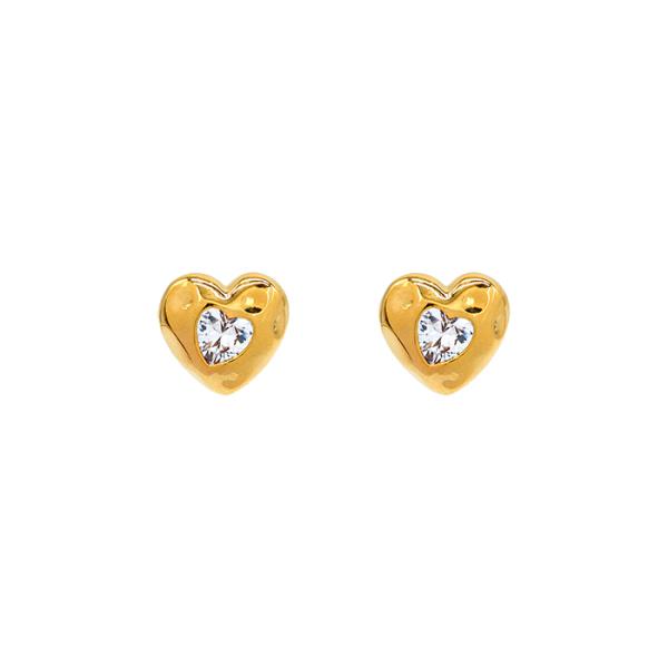SECRET BOX Heart 14K Gold Dipped CZ Stud Earring