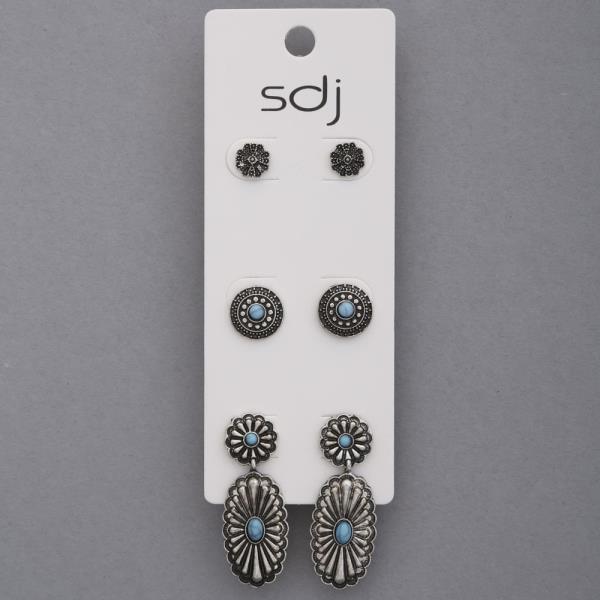 SDJ Western Concho Metal Assorted Earring Set
