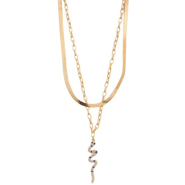 SDJ Rhinestone Snake Oval Link Layered Necklace