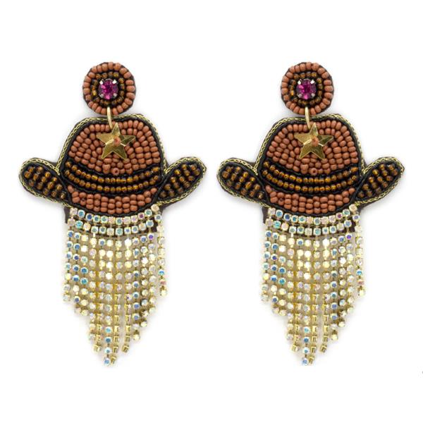 Seed Bead Western Style Hat Dangle Earring