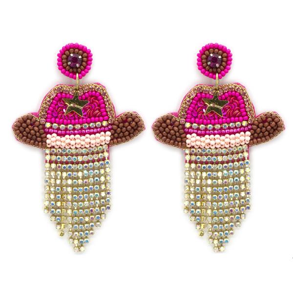 Seed Bead Western Style Hat Dangle Earring