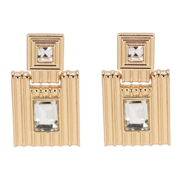 METAL RHINESTONE SQUARE DANGLE EARRING