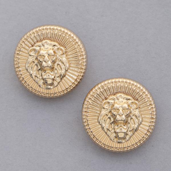 Lion Head Round Metal Earring