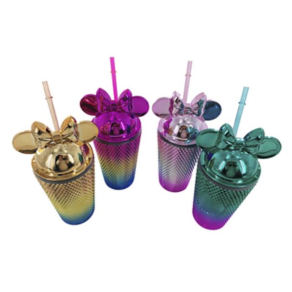 Ribbon Bow Ears Dome Top Tumbler Cup With Straw