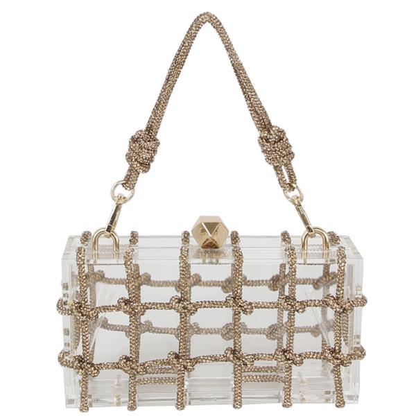 Rhinestone Rope Knot Clear Handle Evening Bag