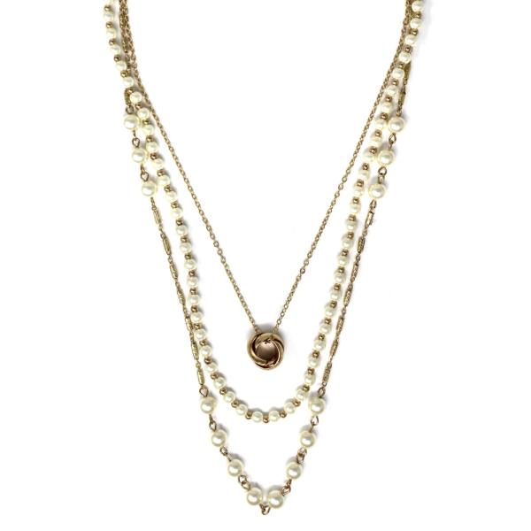 Triple Layer Pearl Beaded Necklace