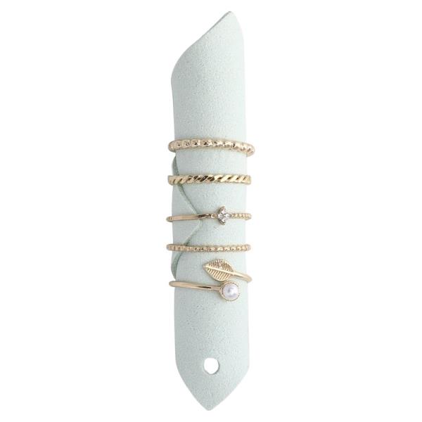 Pearl Bead Leaf Metal Assorted Ring Set