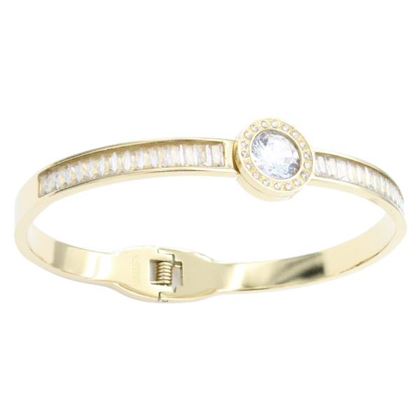 Stone Stainless Steel Hinged Bangle Bracelet