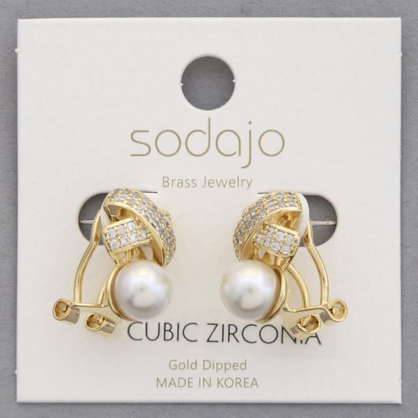 SODAJO Pearl Criss Cross CZ Gold Dipped Earring