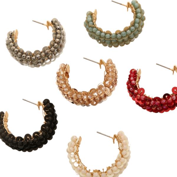 Glass Bead C Hoop Earring