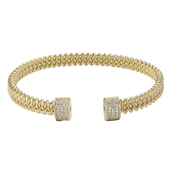 Gold Plated Flex Mesh With CZ Cuff Bangle Bracelet
