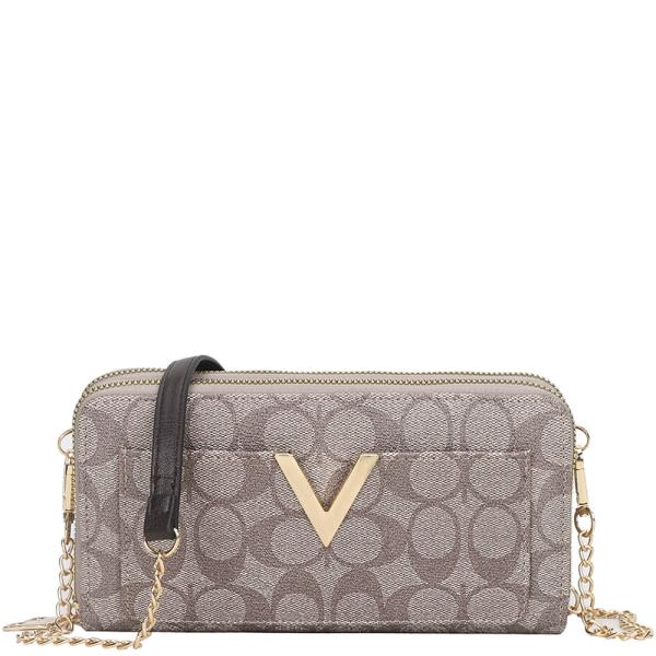 OVAL V DESIGN ZIPPER WALLET W STRAP