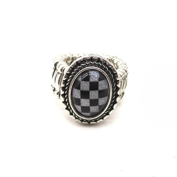 Western Checker Round Wide Ring