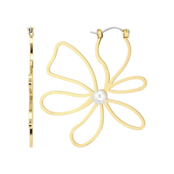 Pearl Metal Flower Hoop Earring
