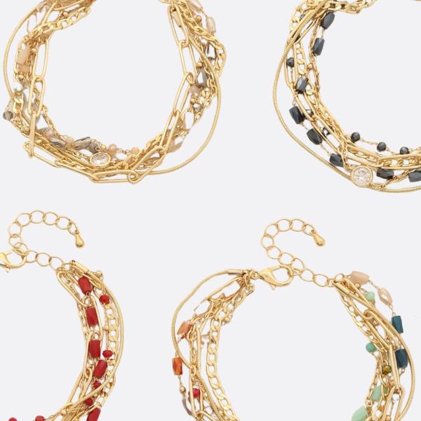 CZ Crystal Figaro Link Beaded Layered Bracelet