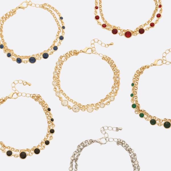 Round Crystal Circle Link Layered Bracelet