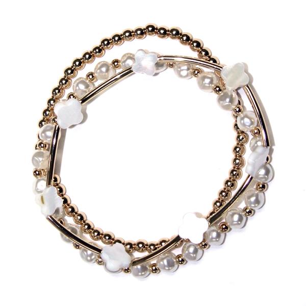Clover Metal Bead Stretch Bracelet Set