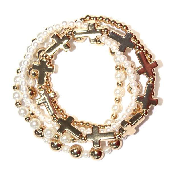 Pearl Cross Stretch Bracelet Set