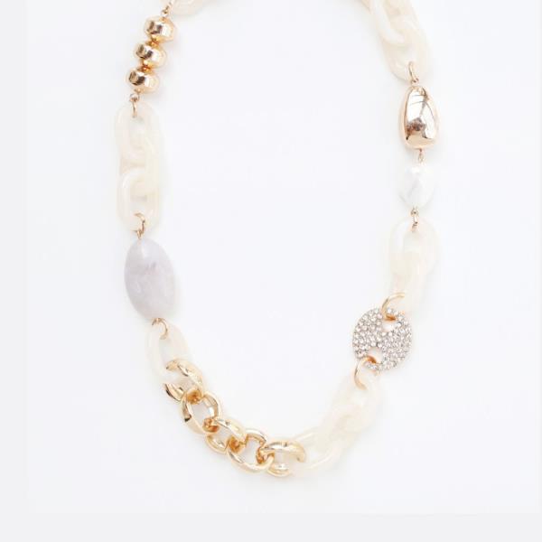 Oval Link Rhinestone Disc Necklace