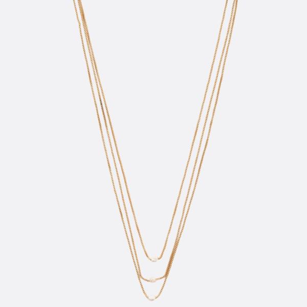 Dainty Pearl Bead Layered Metal Necklace