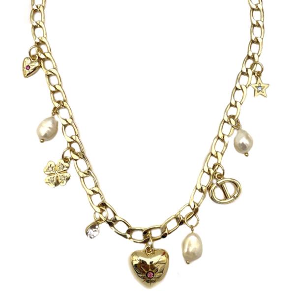 Metal Heart Multi Charm Necklace