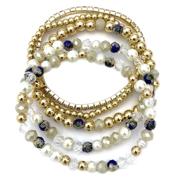Bead Metal Multi Stretch Bracelet Set